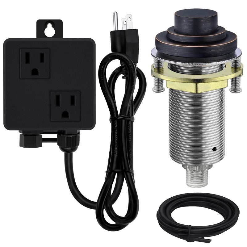 SINKINGDOM SinkTop Air Switch Kit (Long Full Brass Button) for Disposal, Dual Outlet, (Oil Rubbed Bronze) - Image 1